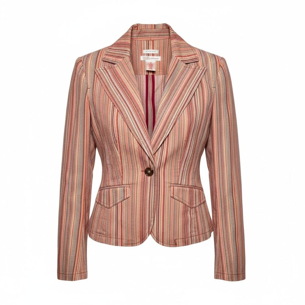Vintage Nine West Multi-Stripe Cropped Button Stretch Blazer Size 6